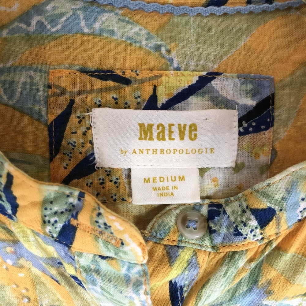 Maeve Anthropologie Blouse Womens Medium Yellow Tropical Parrot Print Boho Top - Picture 5 of 12